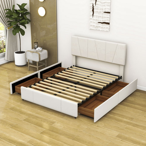 Latitude Run® Upholstery Platform Bed with Four Drawers Wayfair